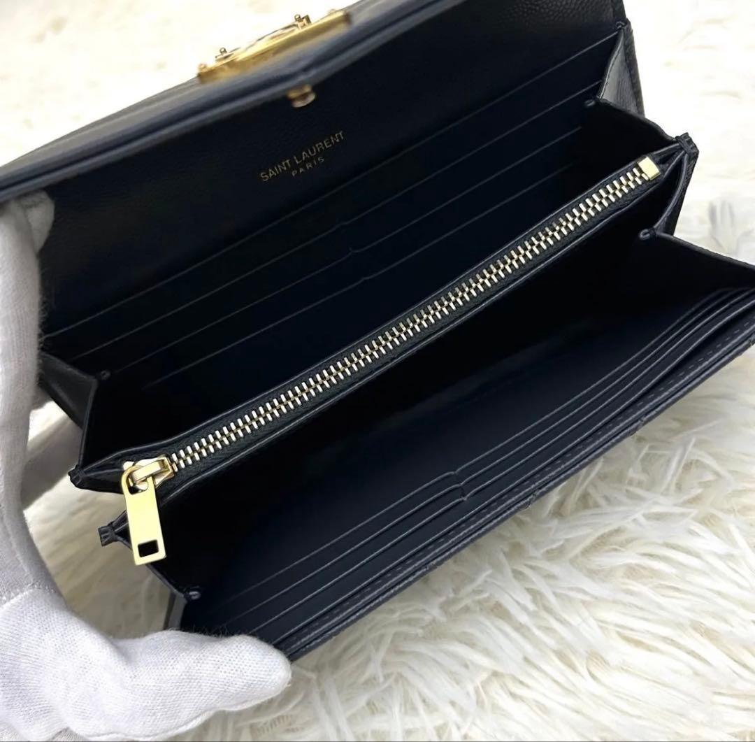 ［極美品］SAINT LAURENT YSL カサンドラ 長財布 グレー