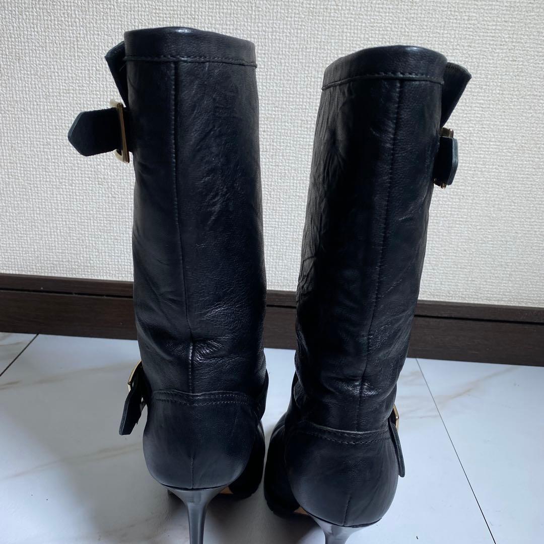 極美品♡ジミーチュウ レザーバイカーブーツ GALEN　ピンヒール シワ革加工