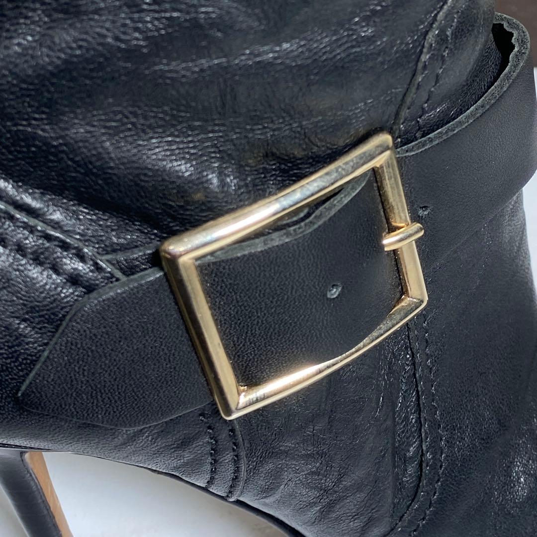 極美品♡ジミーチュウ レザーバイカーブーツ GALEN　ピンヒール シワ革加工