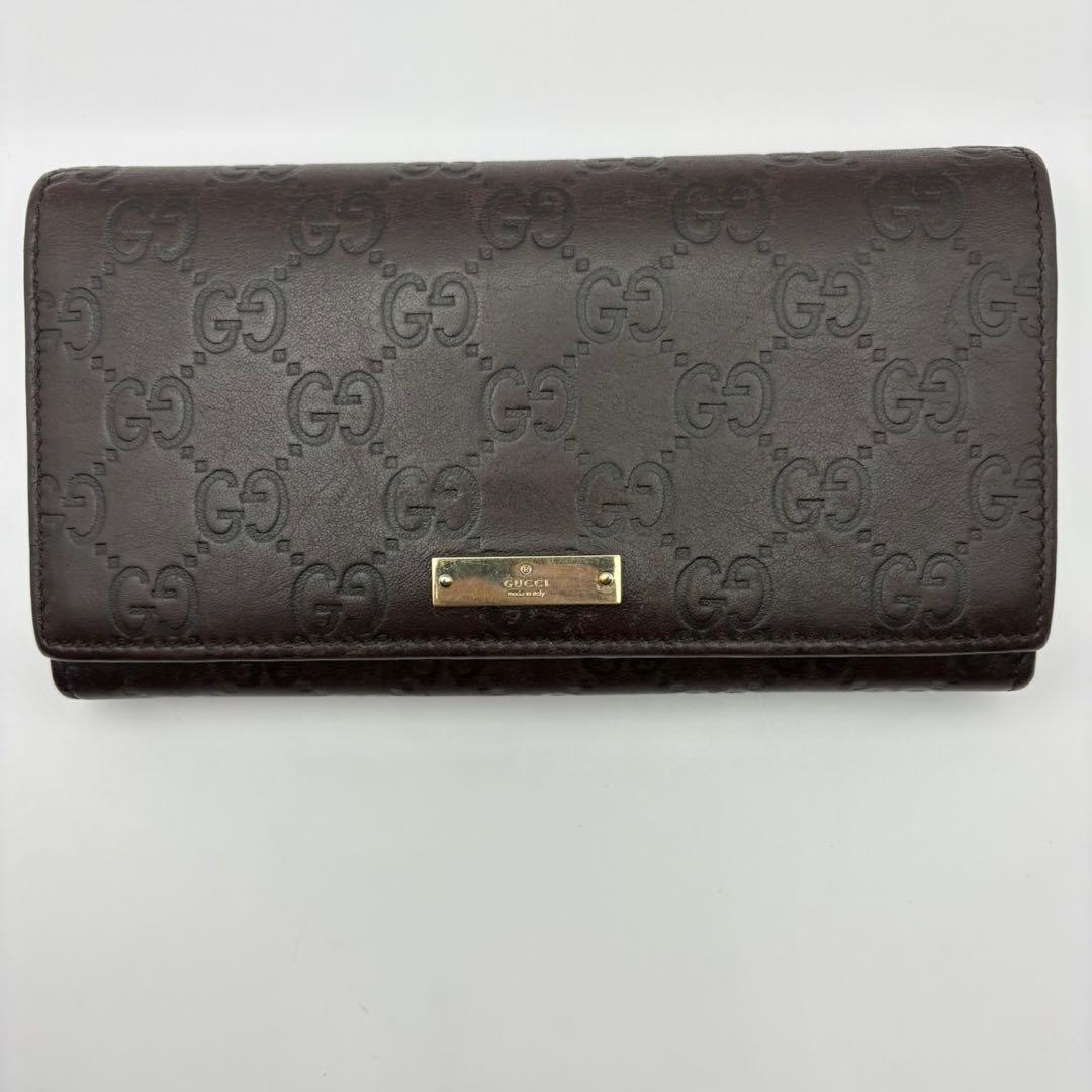 GUCCI グッチ GG 長財布 シマ ブラウン レザー 本革 外箱付