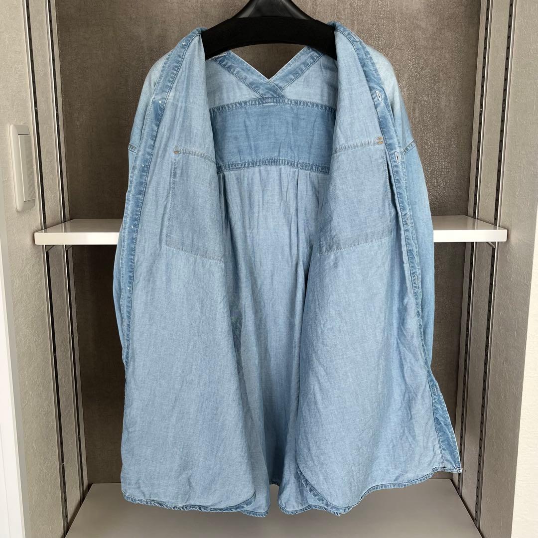 DouDou デニムVネックシャツ　ブルー　長袖　ゆったり　羽織り着痩せブラウス