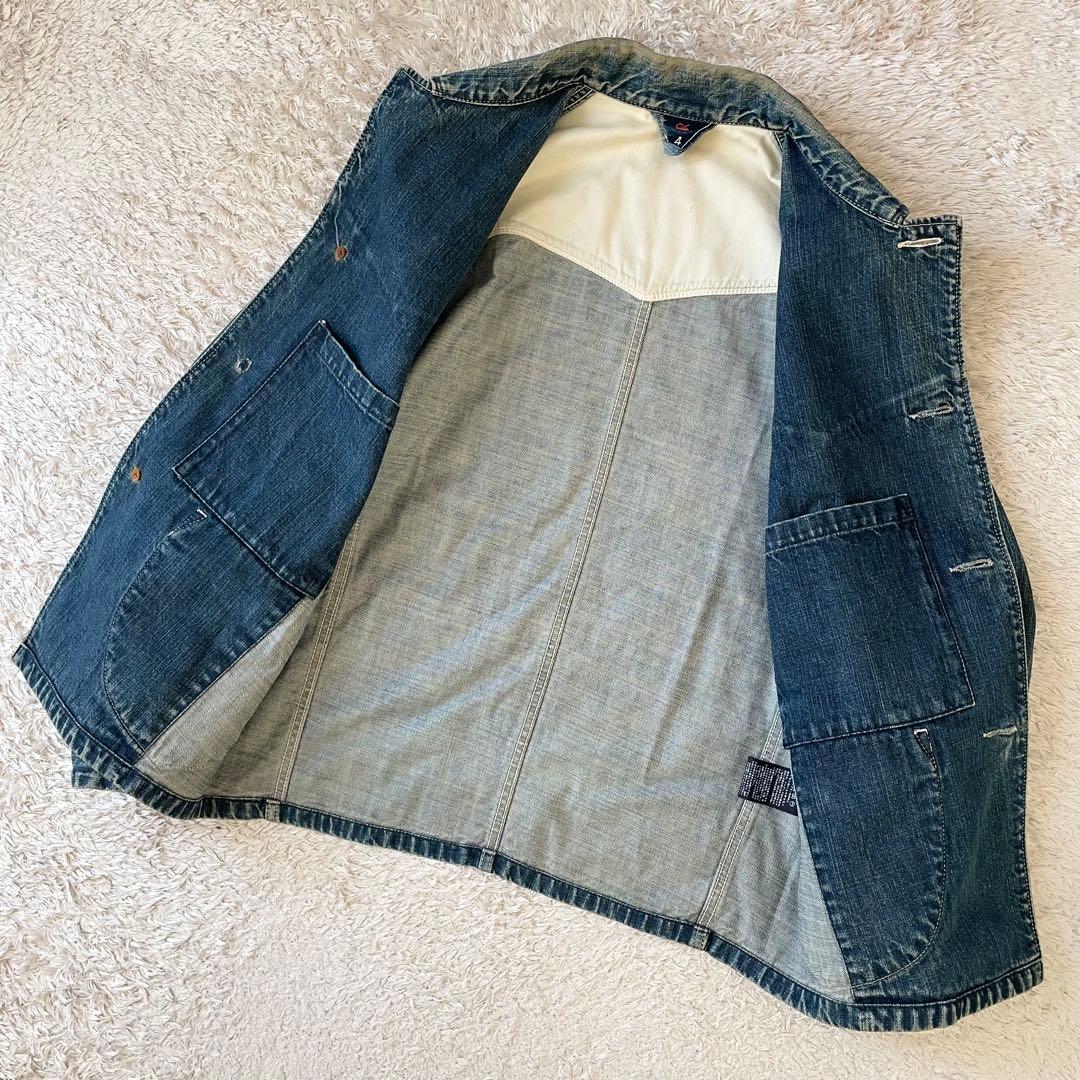 希少 45rpm カバーオール デニムジャケット 4 インディゴ ロゴ刺繍