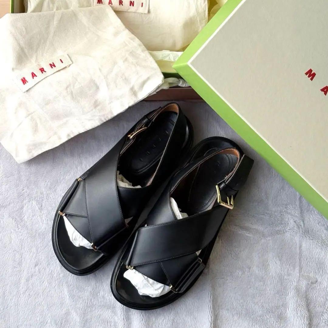 MARNI マルニ クリスクロス スフベット レザーサンダル ブラック 36
