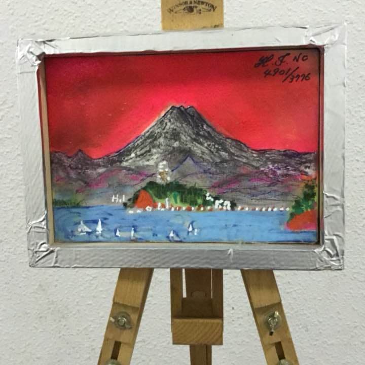 油絵赤富士、SMの小品、画家、糸川裕志の富士山曼荼羅ポップアート２点セット