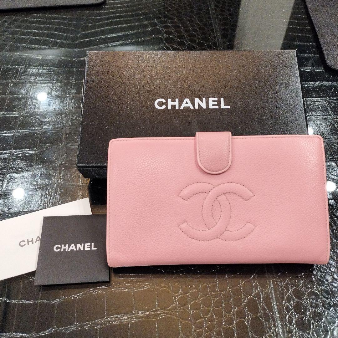 CHANEL キャビアスキン 長財布 がま口 ピンク