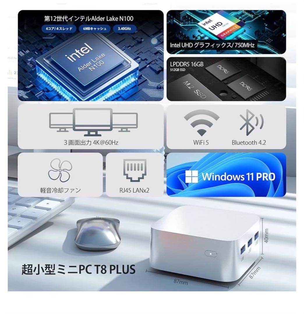 ミニpc 第12世代インテルAlder Lake-N10016GB+512GB