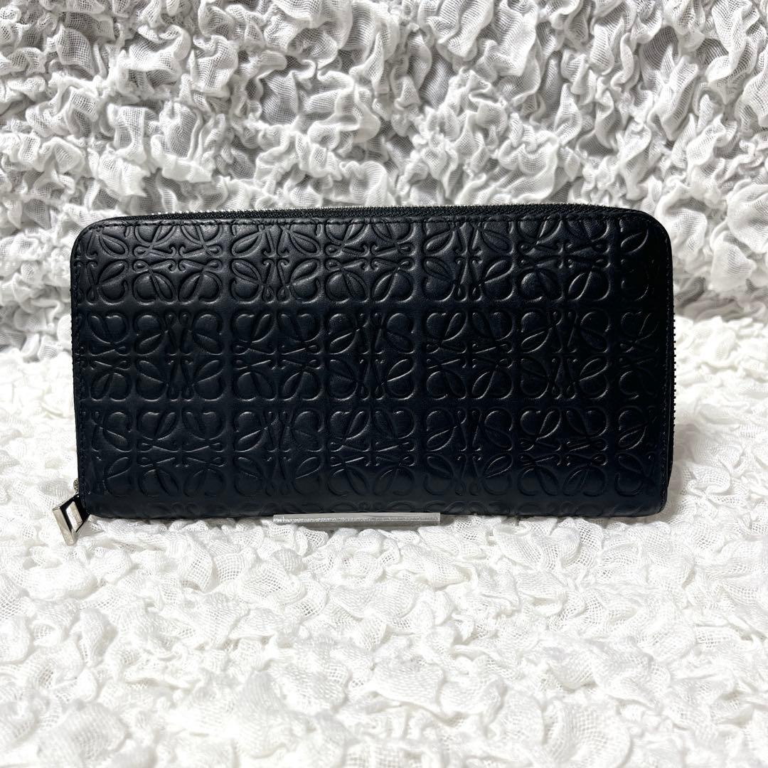 未使用級✨ロエベ　ラウンドファスナー　アナグラム　レザー　長財布 エンボス加工