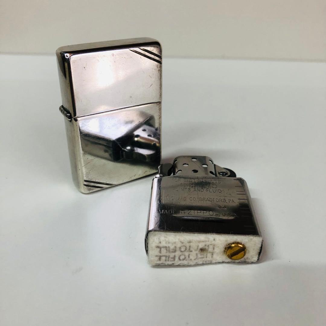 スターリングシルバーダイアゴナルラインフラットトップZIPPO