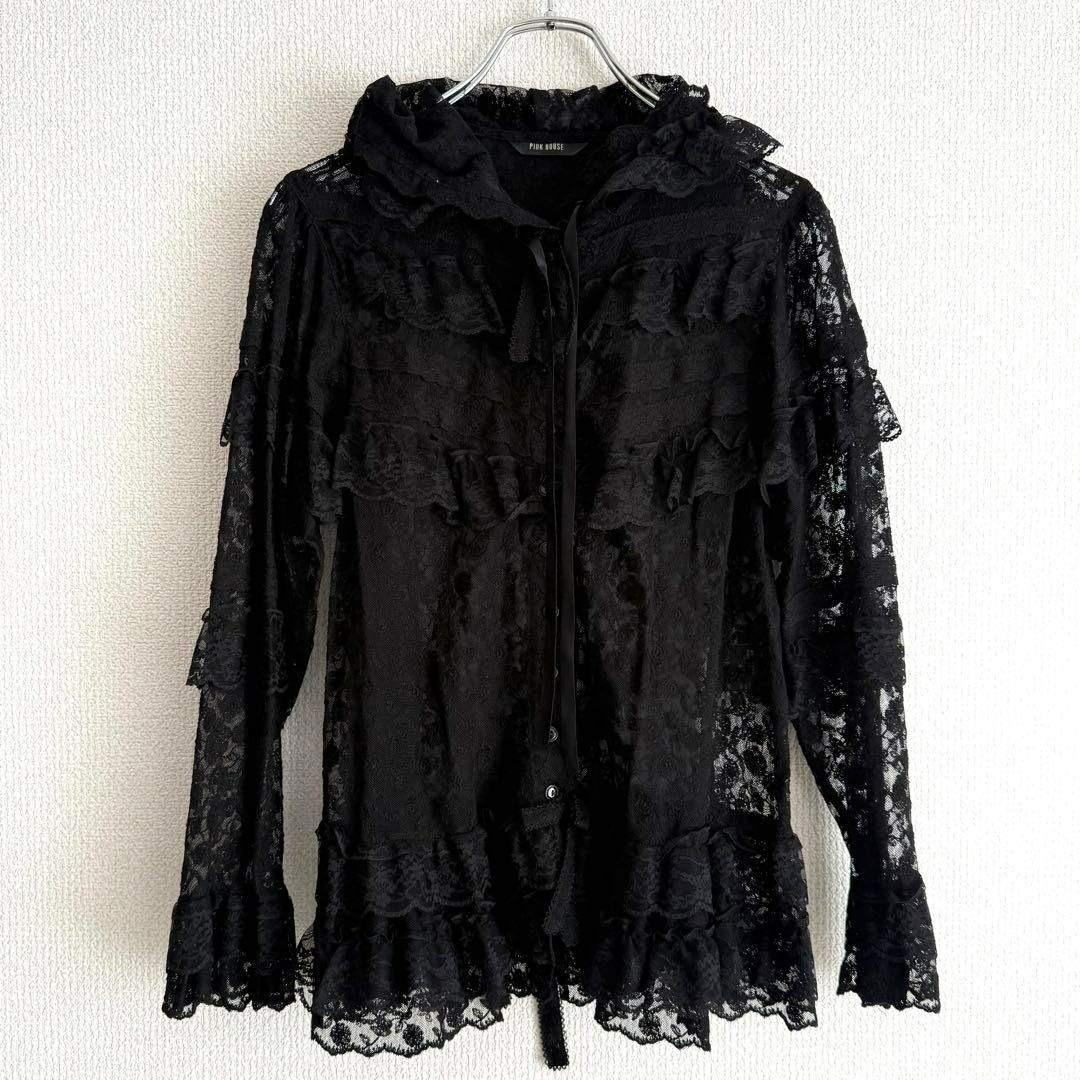 【極美品】PINK HOUSE 長袖ブラウス シースルー ブラック レース