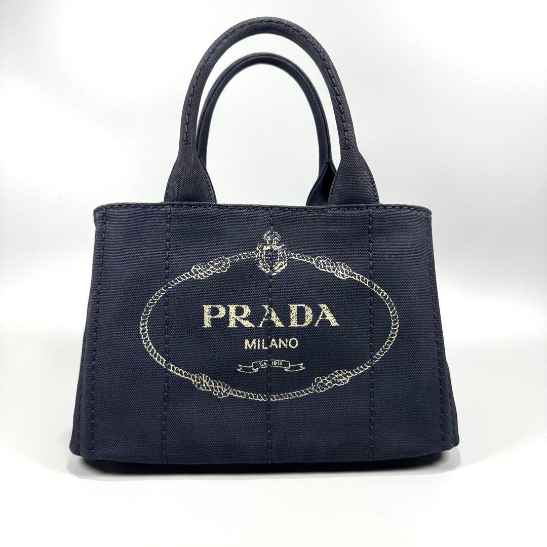 美品✨ PRADA プラダ カナパ S ネイビー ハンドバッグ キャンバス