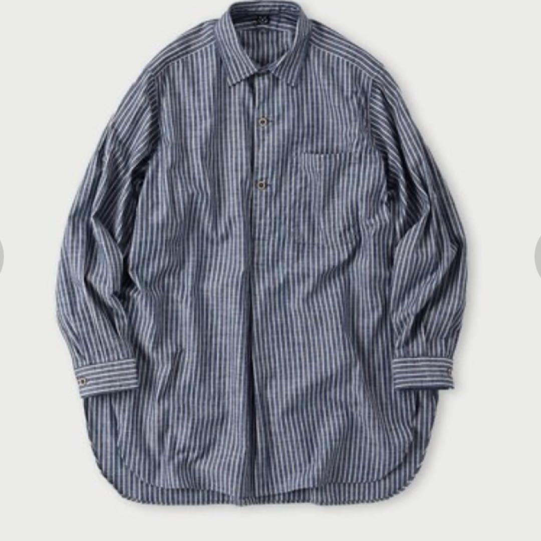 45rダンガリーストライプの908グランパプルシャツ　ユニセックス