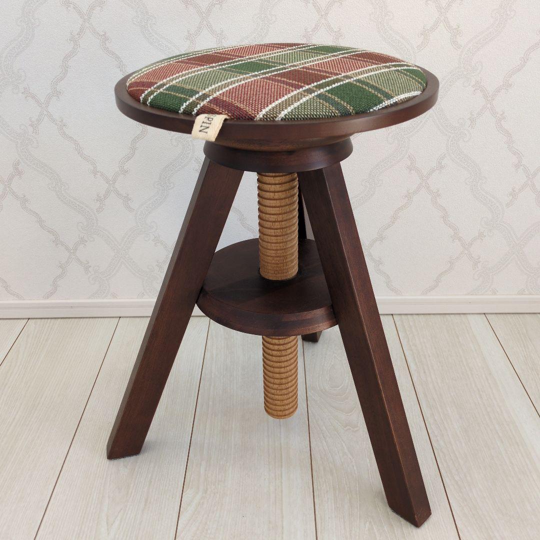 中古　スツール　３脚　チェック　椅子　木