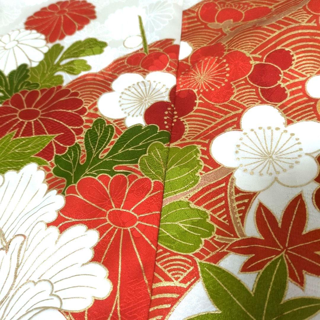 正絹 オフホワイト 牡丹、菊、梅 振袖リメイクドレス