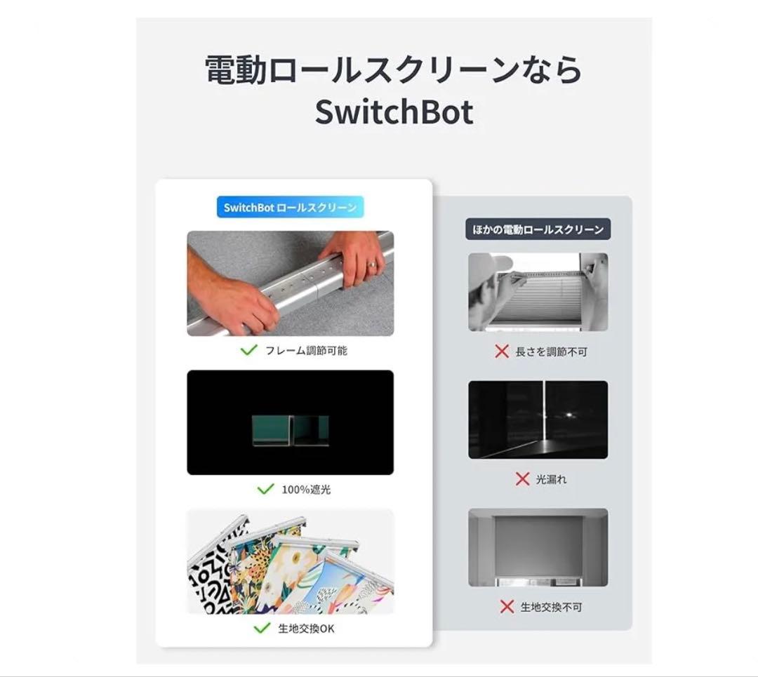 SwitchBot ロールスクリーン 自動開閉 1級遮光 幅58cm-80cm