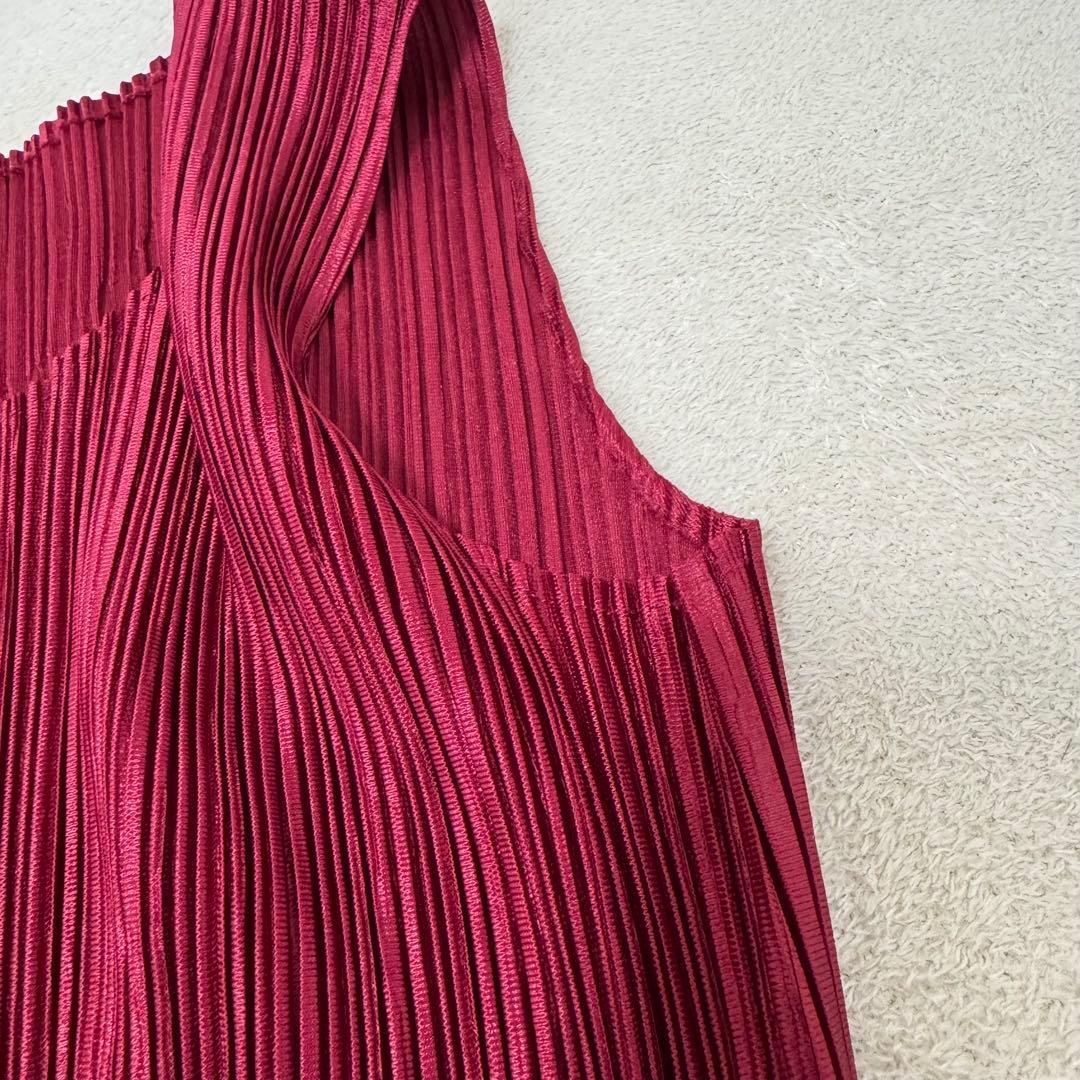 極美品✨PLEATS PLEASE ロングワンピース　ワインレッド　フレア