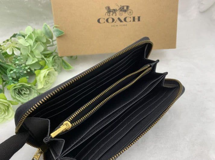 新品未使用コーチ長財布ブラックラウンドファスナーレディースメンズ送料無料即日発送