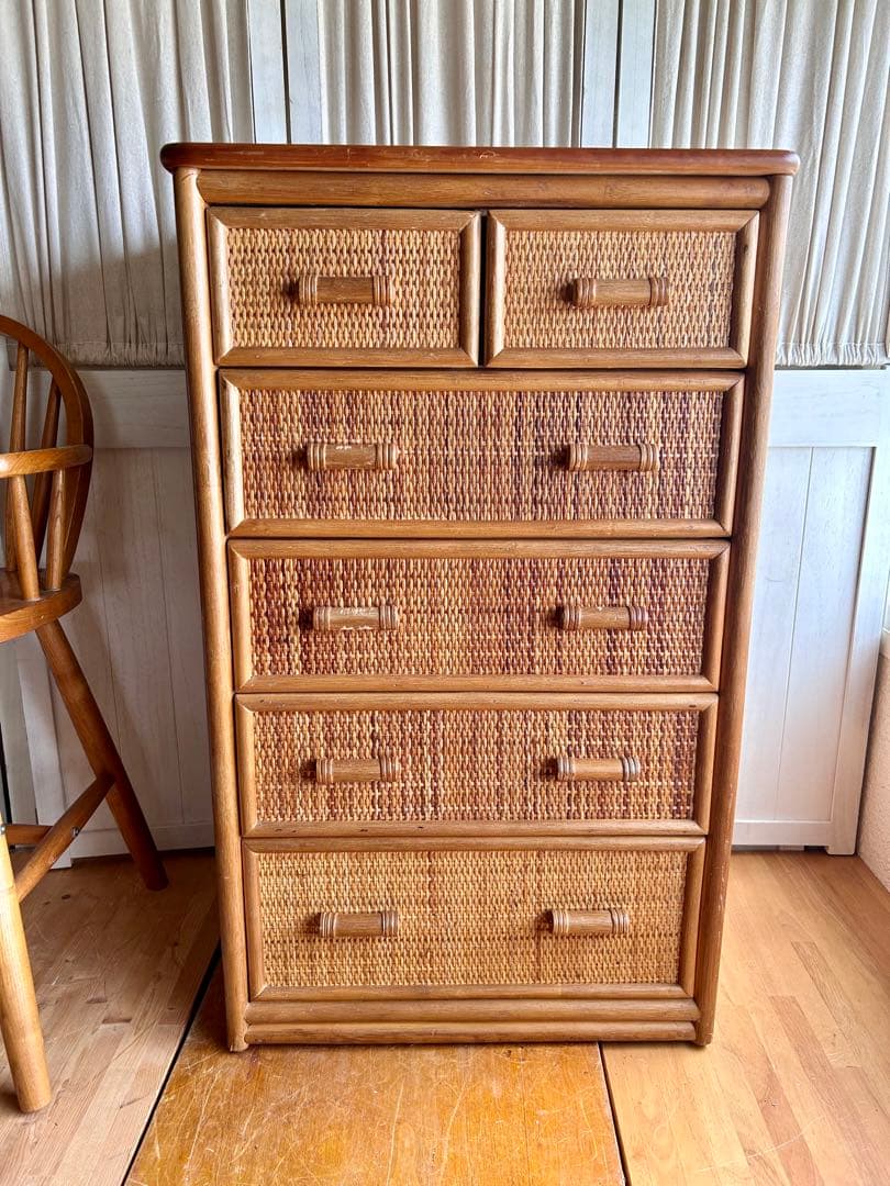 ラタン 籐　箪笥　タンス　5段　アジア