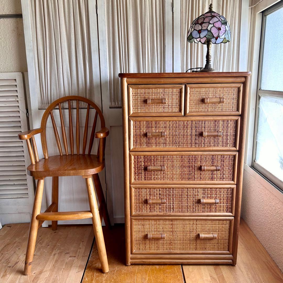 ラタン 籐　箪笥　タンス　5段　アジア