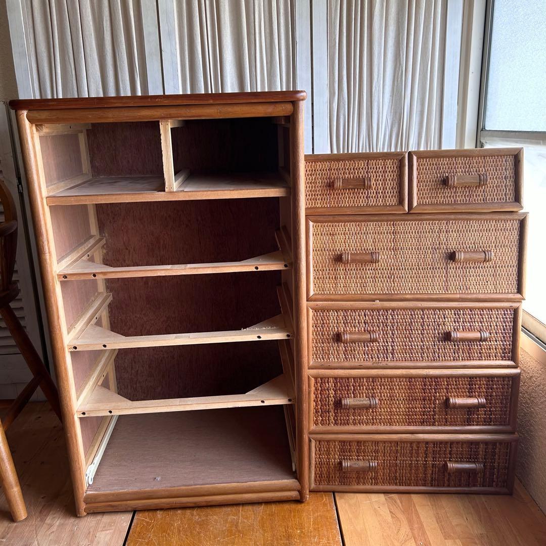 ラタン 籐　箪笥　タンス　5段　アジア