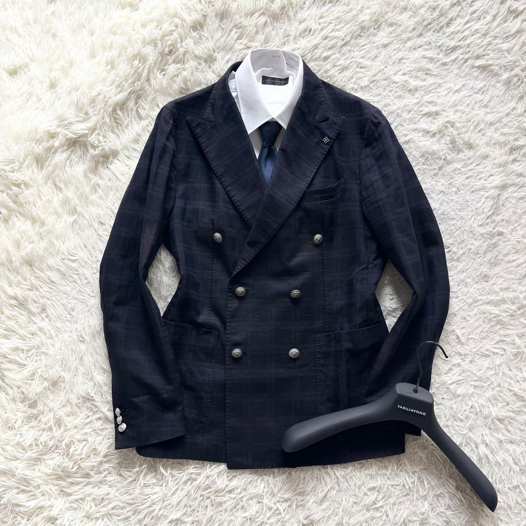 <良品>TAGLIATORE ネイビー ダブル コットン ジャケット サイズ48