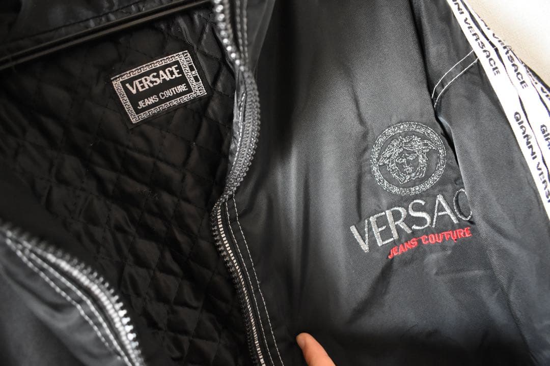 OLD VERSACE jeans 刺繍 ナイロンジャケット ブラック