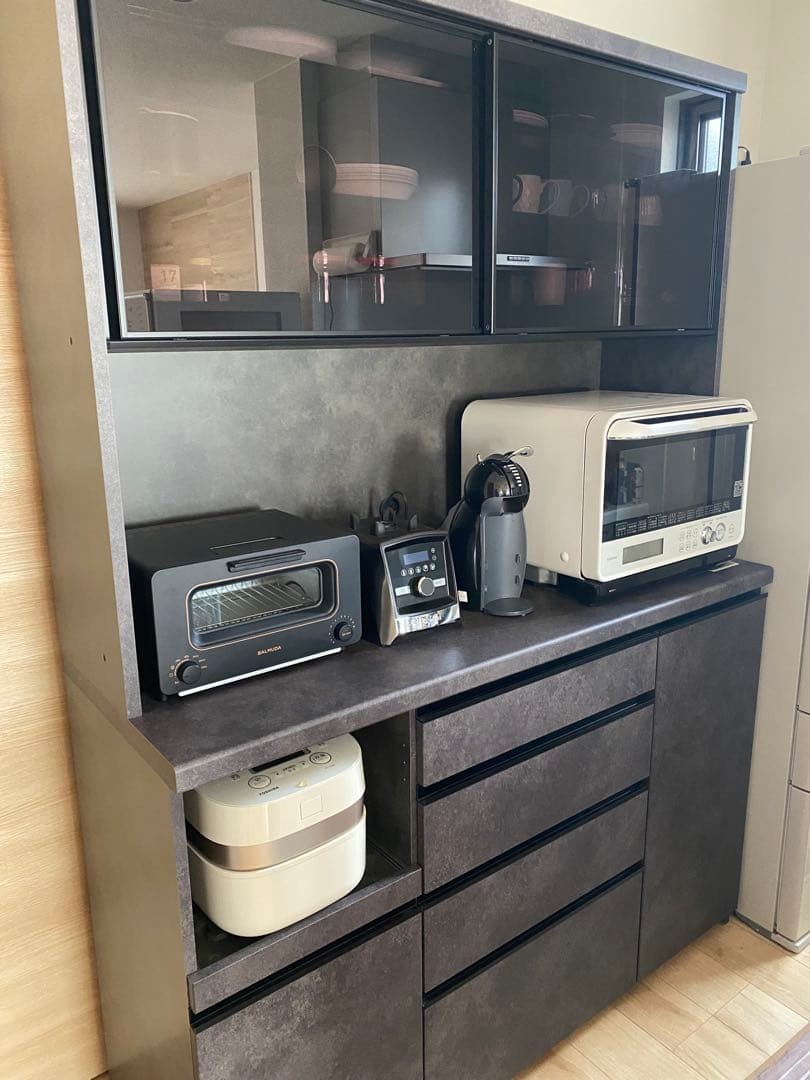 パモウナ　カップボード　幅140 ECA セラミカネロ　ハイカウンター