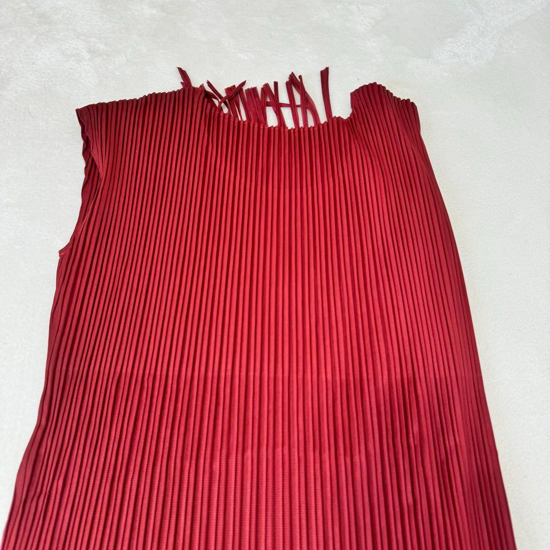 PLEATS PLEASE プリーツ　ボルドー　ノースリーブ　フリンジ