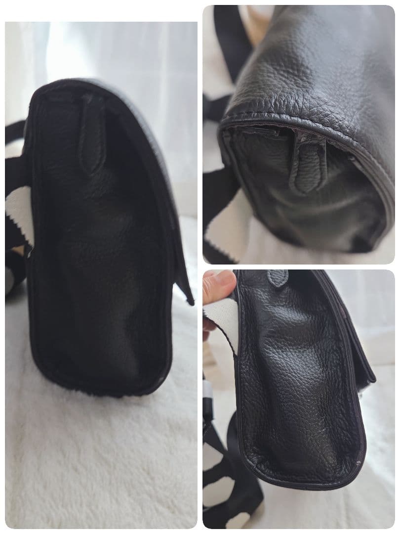 イアパピヨネ 柄ワイドテープショルダーバッグ　ダルメシアン ボディバッグ 黒