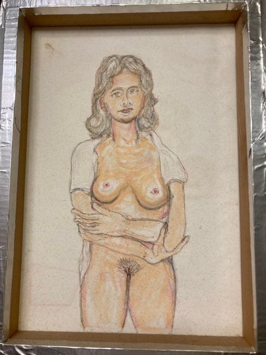 ダリのガラの裸婦の模写、額入り、パステル画