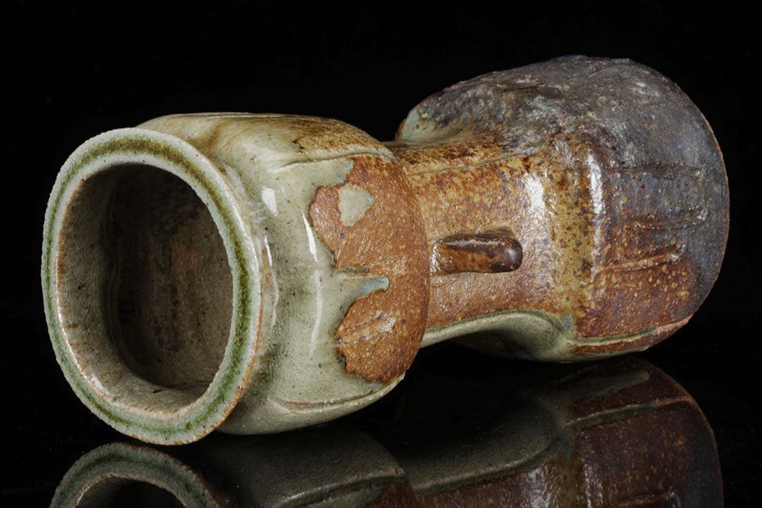 【三浦竹軒】 倣古伊賀窯 耳付花瓶 花入 花器 共箱付 在銘 古美術品 骨董品