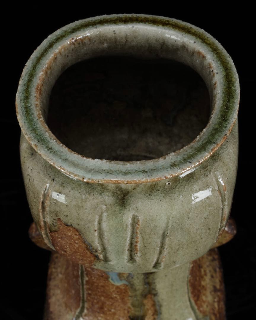 【三浦竹軒】 倣古伊賀窯 耳付花瓶 花入 花器 共箱付 在銘 古美術品 骨董品