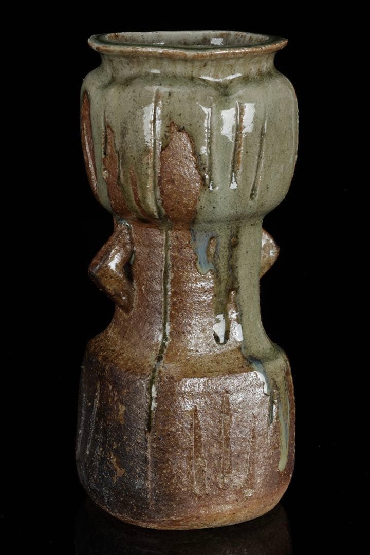 【三浦竹軒】 倣古伊賀窯 耳付花瓶 花入 花器 共箱付 在銘 古美術品 骨董品