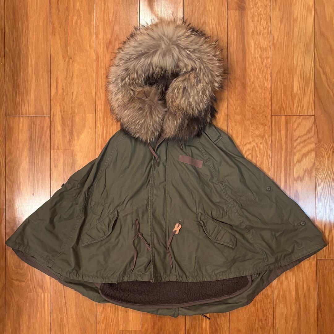 goa ミリタリー ポンチョ ファー ラクーン y2k グランジ 3way