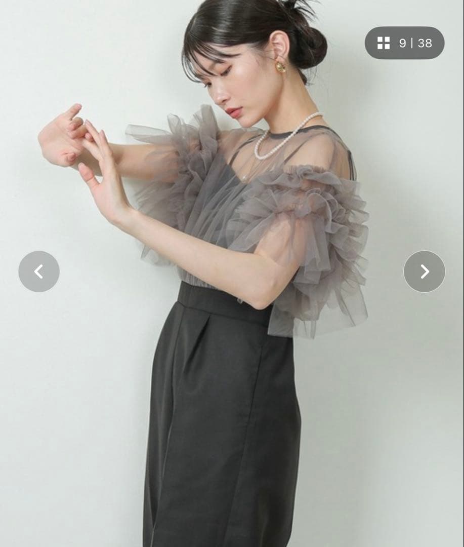 kana チュールティアードフリルパーティードレス M グレー/ブラック