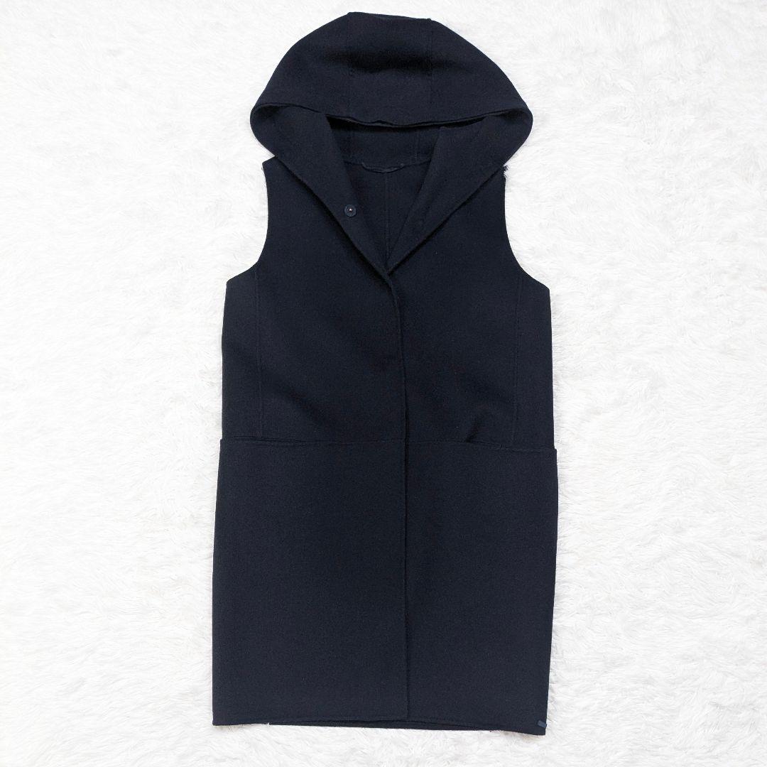 エスマックスマーラ クチートアマーノ ダブルフェイスロングジレ フード M 濃紺