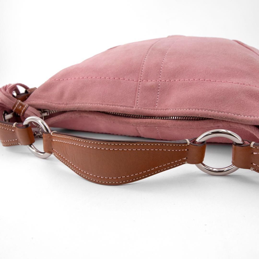 A103【COACH／コーチ】アクセサリーポーチ　ハンドバッグ　スエード　ピンク