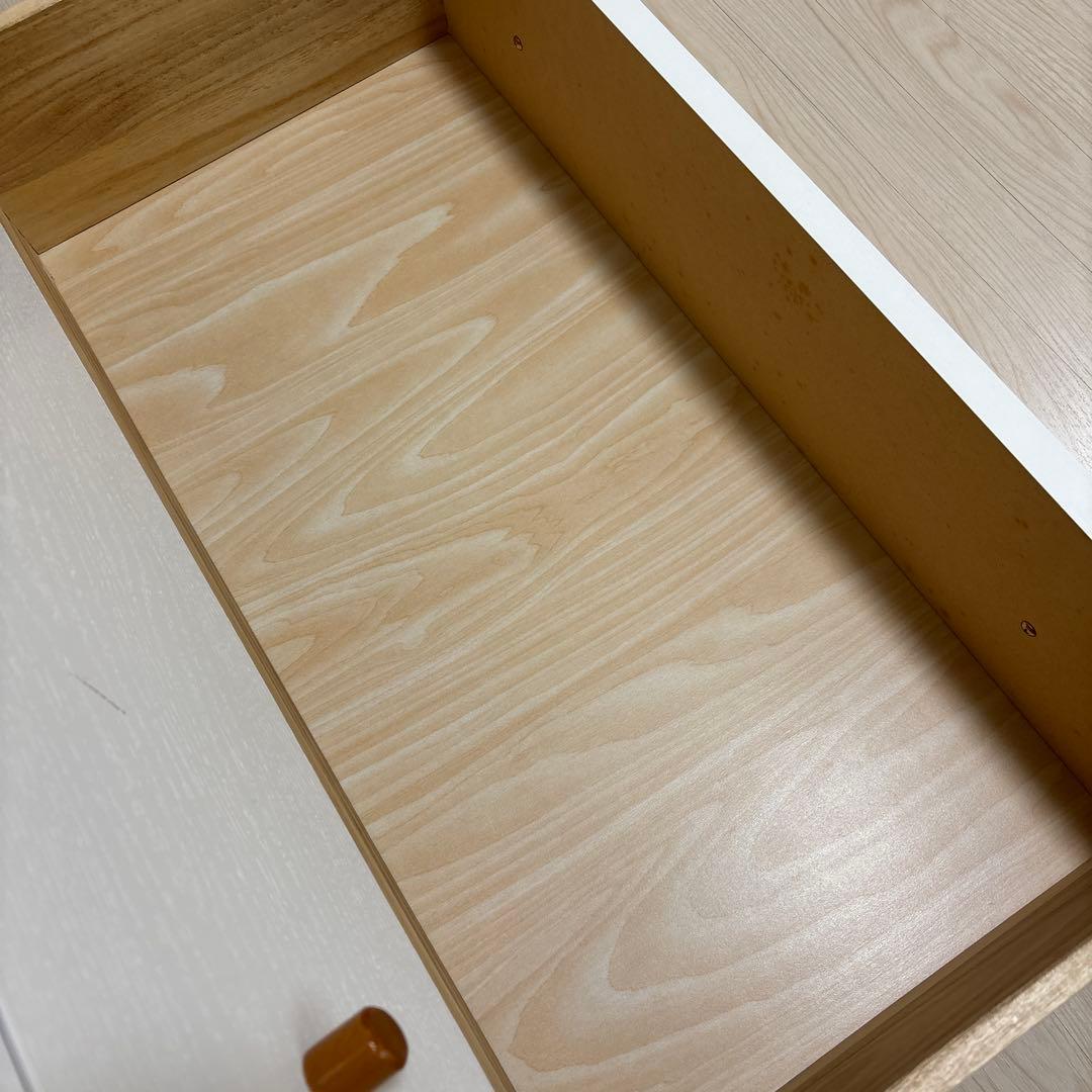 モモナチュラル ホワイト 3段チェスト 木製脚付き