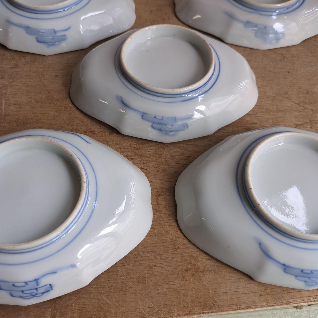 骨董 伊万里 変形皿 ひし形 錦出 色絵 向付 陶器 アンティーク 5枚