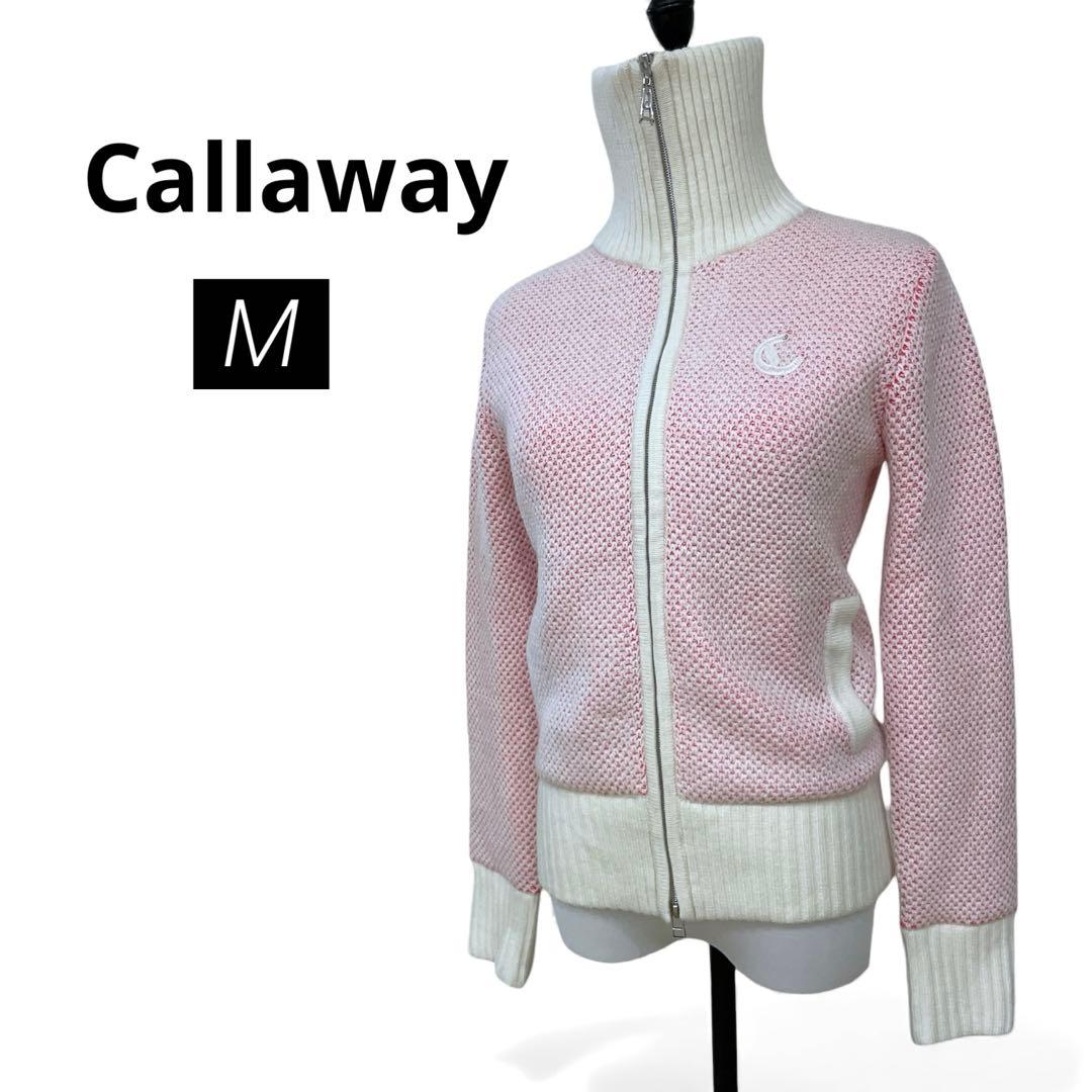美品　キャロウェイ　ブルゾン　ジャケット　ウール　ニット ホワイト　ピンク M