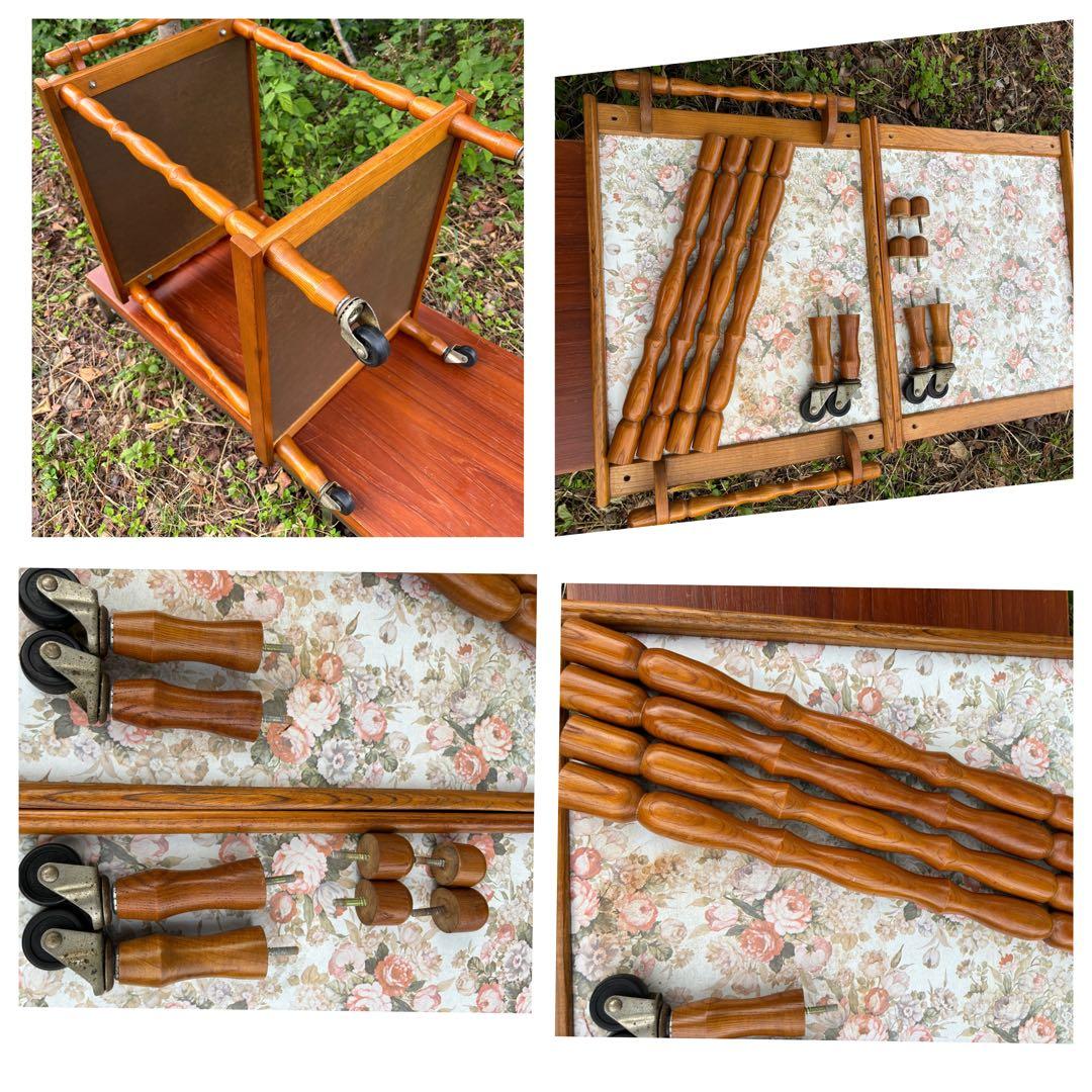 60〜70s 木製 2段式キッチンワゴン トローリーワゴン　花柄 昭和レトロ