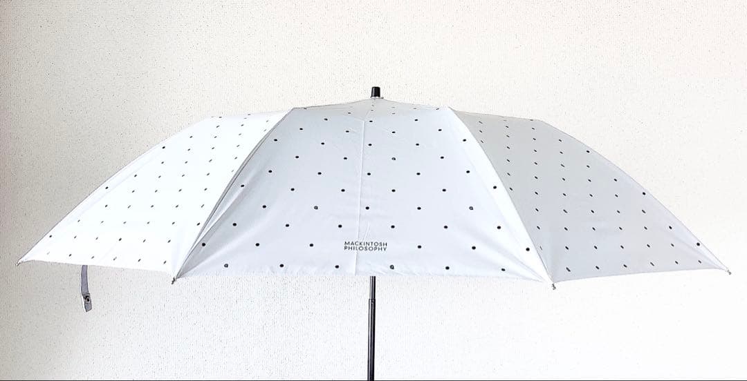 新品★マッキントッシュフィロソフィー★ドットゴースト晴雨兼用2段折りたたみ日傘白
