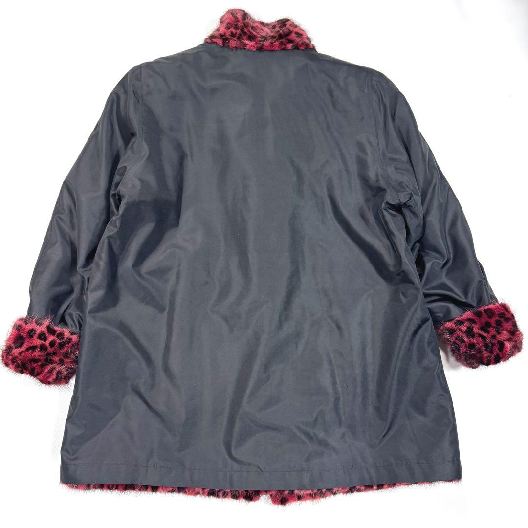 【希少】 レオパード柄 染め 本毛皮 リアルファー ファーコート リバーシブル