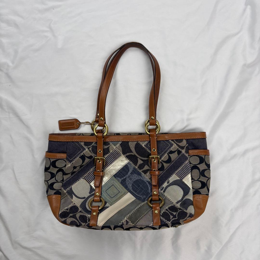 バッグ COACH denim patchwork tote bag