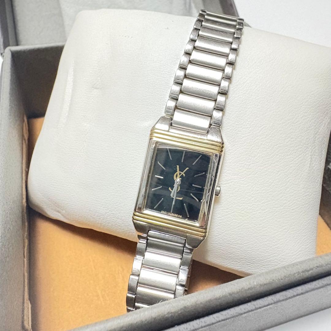 YSL イヴサンローラン　スクエア　ブラック文字盤　ゴールドロゴ