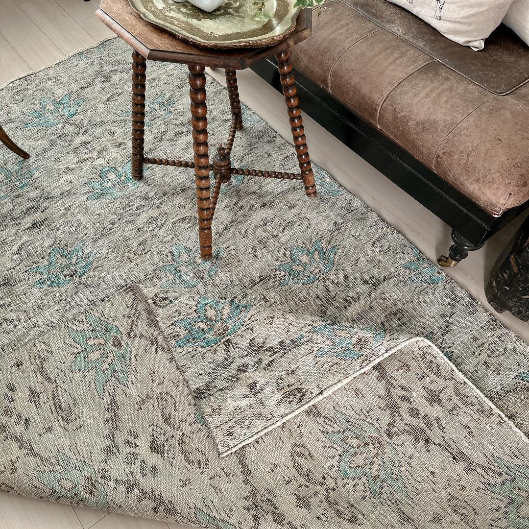 トルコ ヴィンテージラグA106 大判 レア セージグリーン ターコイズブルー