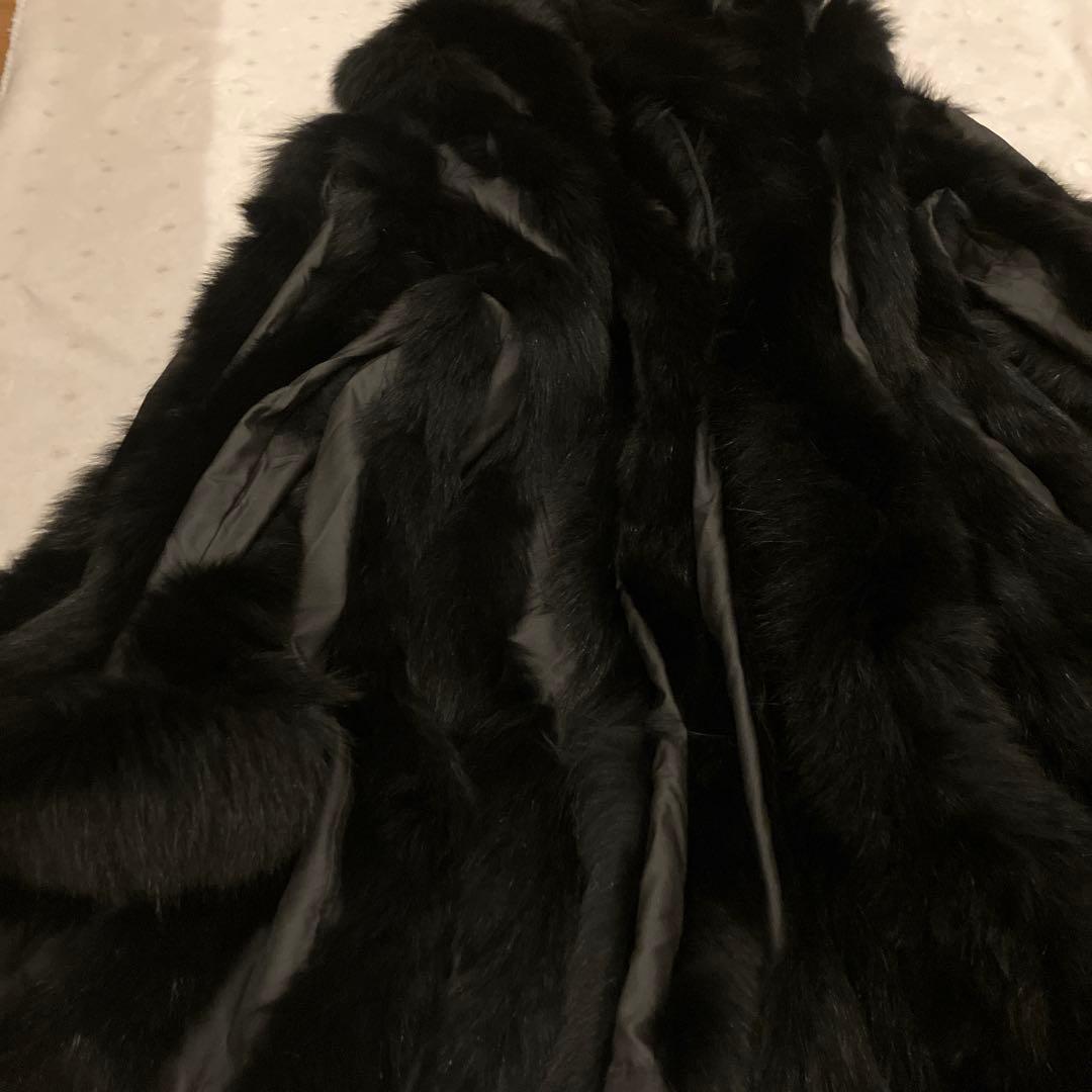 美品　総シルク&フォックスファー　リバーシブル　フード付きロングコート　高級感