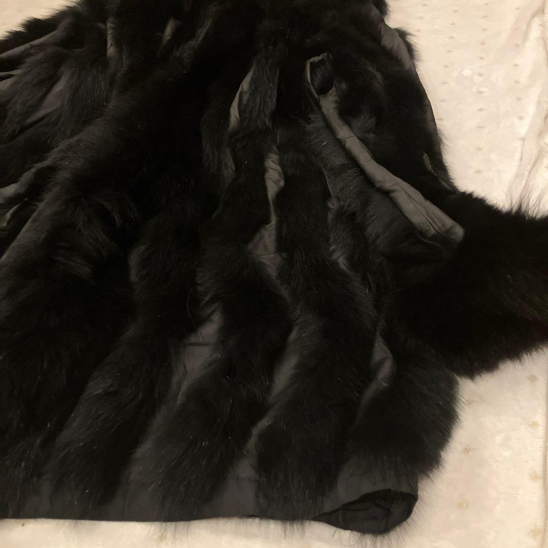 美品　総シルク&フォックスファー　リバーシブル　フード付きロングコート　高級感