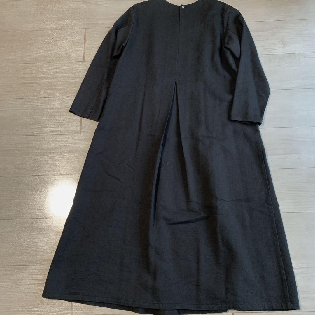 【エヴァムエヴァ】クリーニング品・美デザイン✨リネンウールワンピース　ブラック