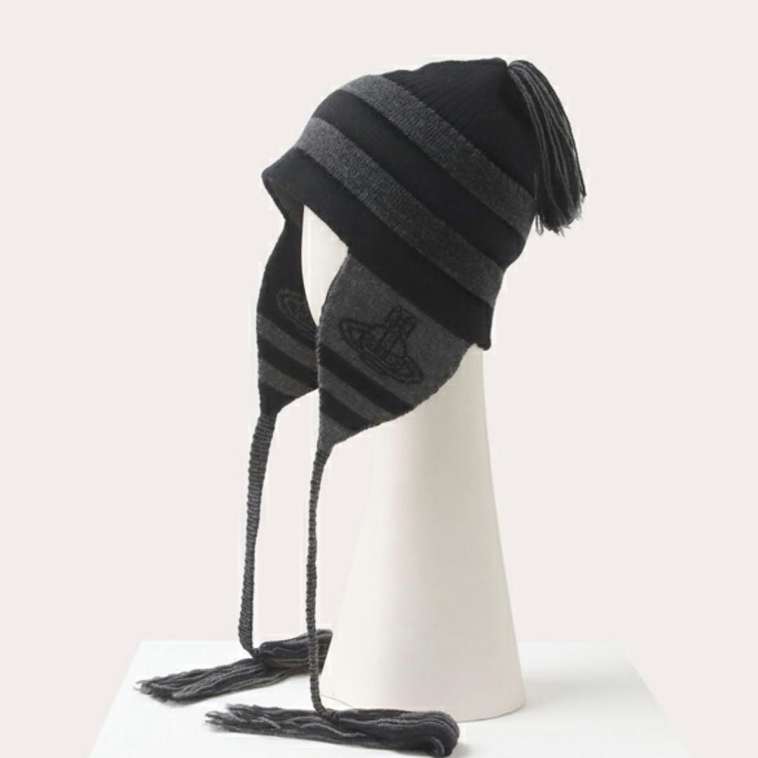 Vivienne Westwood ORB フラップ付ワッチ ニット帽 ブラック