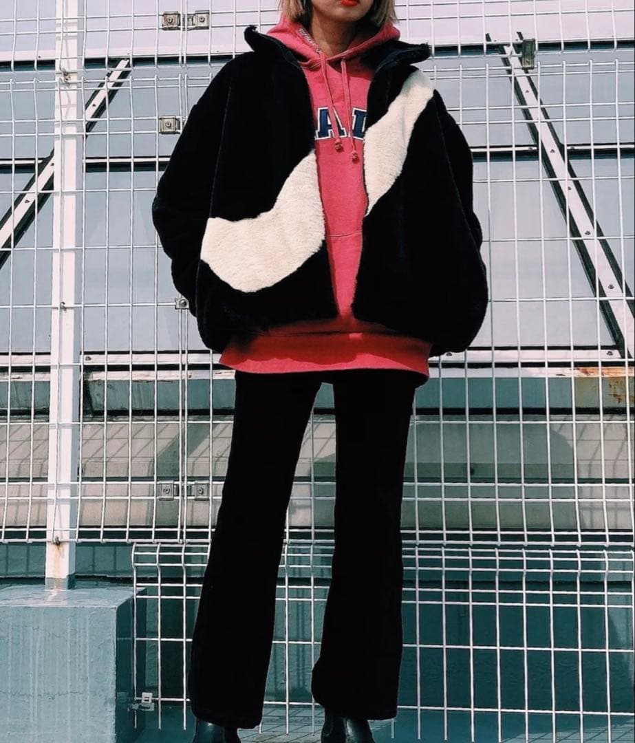 NIKE ナイキ ビッグスウッシュ ボアジャケット 黒 フェイクファー